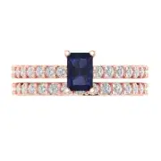 1.16Ct Emerald Cut Sapphire Gemstone Bridal Set (Ring + Band) Solid Rose Gold
