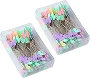 JEWEDECO 2 Boxes Butterfly Head Sewing Pins Embroidery Straight Pins with Storage Box for DIY Crafts Dressmaking and Art