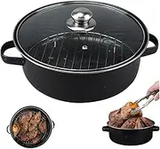 Roaster Pan 11-Inch Enameled Roasting Pan Non Stick Black Roaster with Glass Lid and Double-Handle for Sweet Potatoes Turkey Chicken Meat, Roasting with Lid-