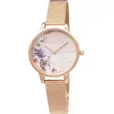 OLIVIA BURTON OB16PP39 花香水彩 粉面玫瑰金色金屬網狀錶帶女錶30mm