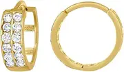 [JewelryWeb] 10k Yellow Gold Womens CZ Simulated Diamond Double Row Hoop Earrings 11.2x11.60mm Wide-Hoop Earring for Women