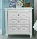White Satin Finish Timber 3 DRAWERS Bedside Diamond Table with Chrome Handles