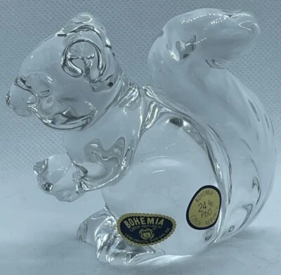 Bohemia 24% Lead Crystal Squirrel Figurine Handmade in Czech Republic New Heavy
