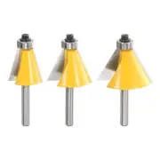3pcs Chamfer Router Bit Set 1/4" Shank 15, 22.5, 30 Degree Carbide Bits, Yellow