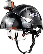 SAFEBUILDER Hard Hats with Visor Safety Helmet with Light 4 in 1 Breathable 6-Points Suspension Head Protection for Construction Industrial ANSI Approved