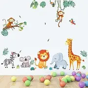 decalmile Jungle Animals Wall Decals Monkey Giraffe Elephant Wall Stickers Baby Nursery Kids Room Living Room Wall Decor