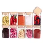 10 Pcs Glass Spice Jars 8Oz Clear Empty Square Food Storage Containers with Bamb