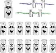 Framendino, 15 Pack Metal Toggle Spring Stop Fastener Cord Lock Double Hole Round End for Clothes Bags Shoes DIY Handcraft Silver
