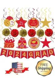 Graduation Party Decorations 2024 Pre-Assembled Hanging Swirls Gold & Red Set