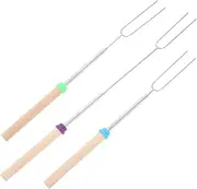 3 Pcs Telescoping BBQ Forks with Comfortable Grip Stainless Steel Meat Skewers for Camping Picnics and Campfire Cooking Portable Hot Dog Roasting Sticks