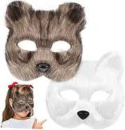 2pcs Animal Mask Overnight Face Prop Ladies Wolf Mask Furry Cosplay Faux Tail Creepy Mask Fox Plush Fox Mask Black Face Mask Animal Furry Flannel