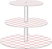 miaozhen Cute Peach Checkerboard Transparent Acrylic Tray Spill-Proof Three-Layer Circulars Display Stand Dressing Room Bases Para Cupcake