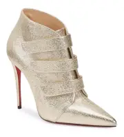 Christian Louboutin Triniboot 100 Platine Gold Strap Ankle Pointed Heel Boot 38