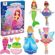 Mocoosy Magnetic Dress Up Dolls for Girls Ages 4-7, Princess Mermaid Fairy Paper Dolls Pretend Play Set, Car Airplane Road Trip Travel Game Activities Educational Toy Gifts for 3 5 6 8 10 12 Year Old