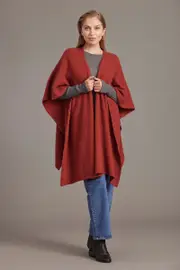 McDonald Possum Merino Womens Split Front Cape-Red