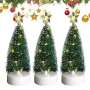 3pcs Small Mini Christmas Tree with LED Lights Xmas Tabletop Ornament Home Decor