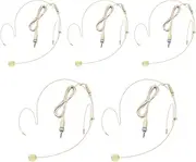 5 Pack Headset Microphone Double Over Ear Earset Over Ear Headworn Mic for Sennheiser 3.5mm Female Screw Plug Conntctor Microphone,1.5m Cable,Beige