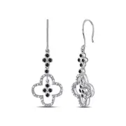 14k White Gold Round Black Diamond Dangle Earrings 1/8 Cttw