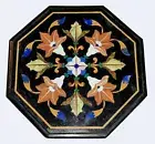 14" Black Marble Coffee Table Top malachite Pattern Inlay Corner Table
