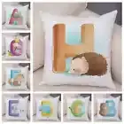 Cute Cartoon Animal Cushion Cover Water Color English Letter Print Pillow Case