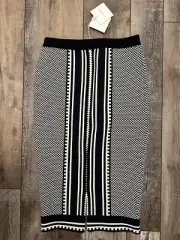 NWT SASS & BIDE Rare Geometric Pencil Black White Midi Skirt - Size M - $490