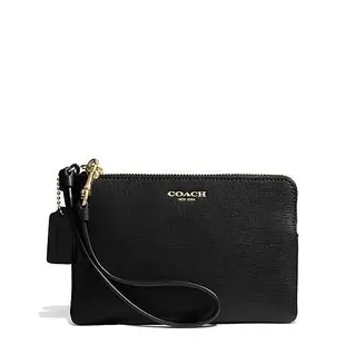 Coco 小舖COACH 51197 SMALL WRISTLET IN SAFFIANO LEATHER 黑色手拿包