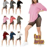Ladies Oversized Co-Ord Set Longline Top Fishnet Shorts 2 Pcs Summer Lounge Set