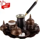 Turkish Greek Arabic Coffee Set 12 Pcs Copper Pot Cups Tray Antique Brass Finish
