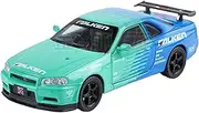 Die-cast 1:32 for Nissan Skying GTR Car Model Alloy Diecast 4 Doors Opened Pull Back Sound Light Racing Mini Vehicle Model Miniature Vehicle(Green)