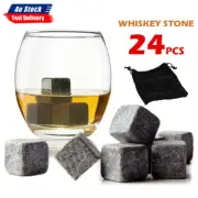 24x Whiskey Stones Ice Melts Reusable Natural Marble Chilling Scotch Rocks Cubes