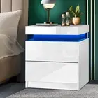 Oikiture Bedside Table LED Nightstand 2 Drawers Side Tables Organiser White, AUS