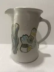 Handmade Studio Pottery Pitcher Fish motif Artist Signed