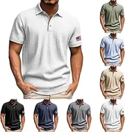 [Generic] Mens Polo Shirts USA Flag T-Shirts Summer Short Sleeve Button Down Collared Tops Business Tees Big and Tall Shirt