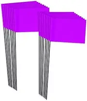 34PCS Small Purple Marking Flag Bunting,Mini Steel Pole Rectangle Marker Flag For Lawn Survey Irrigation