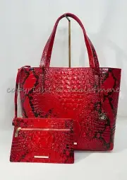 NWT Brahmin Brooke Leather Tote With Detachable Pouch in Lipstick Ombre Melbourn