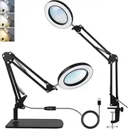 Mfancy 10X Magnifying Glass with Light, Adjustable Arm and Stand, Heavy-Duty 2 in 1 Metal Base Magnifier, 2200 Lumens LED Lamp, Ideal for Reading, Crafting, and Hobby Work