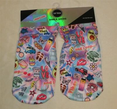 TOP TRENZ Peace LOVE Turtle BUTTERFLY Good Vibes Socks Ankle NEW Girls One Size