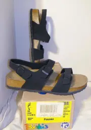 Birkis Birkenstock BLACK Double Straps Sandals Birkibuc PANAMA Vegan NWB! 39 L 8