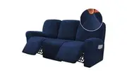 8-Pieces Recliner Covers Velvet Stretch Couch Covers Slipcovers Thick Soft , Large , Navy