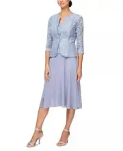 ALEX EVENINGS 10P Lavender Sequin Lace Jacket Dress NWT $219