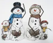 Holiday Snowmen Daddy & Me or Mommy & Me Pinecone Figurine Winter Decor