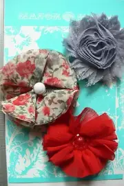 RED, GREY & Floral Mix Organza 3 Flowers - 2 with Centres 60-70mm Manor House