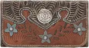[American West] (Antique Brown/Distressed Charcoal Brown/Sky Blue) - America nWest Ladies' Tri-Fold Wallet