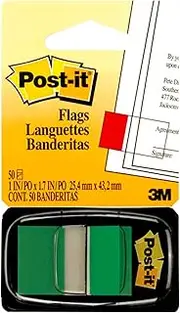 Post-it Flags Green 25.4 mm x 43.2 mm, 24 dis/pk 2 pk/cs, 680-3-24 (Pack of 24)