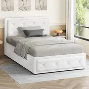 ALFORDSON Bed Frame Base with Gas Lift Storage King Single Size Della Series, Mattress Topper Platform Foundation with Boucle Fabric Upholstery for Bedroom, Boucle White