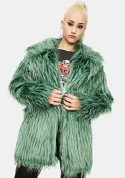 [Glamorous] Green Shaggy Faux Fur Coat