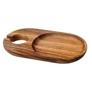 WINE APPETIZER PLATE with Glass Holder Acacia Wood Set of 4 IRONWOOD GOURMET