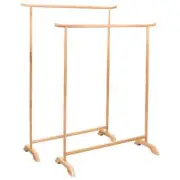 2pcs Solid Oak Wood Clothes Rack Garment Hanging Stand Closet Storage Rails