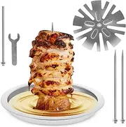Al Pastor Skewer for Grill, Stainless Steel Vertical Skewer with Tray Roasted Chicken Fork, 2 in 1 Brazilian Vertical Spit Stand with 3 Removable Spikes for Tacos Al Pastor, Kebabs Smoker Oven BBQ Dis