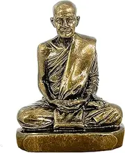 BUDDHO Luang Pu Mun Bhuridatta Thera Brass with Treatment steel- Lek nam pee Thai Buddhist Saint Buddha Statue ฺThai Buddha Statue for Home Decor Buddha Decor Buddha Gift (4" Height)